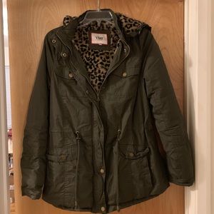 YMI Green Cotton Jacket with Leopard Lining XL